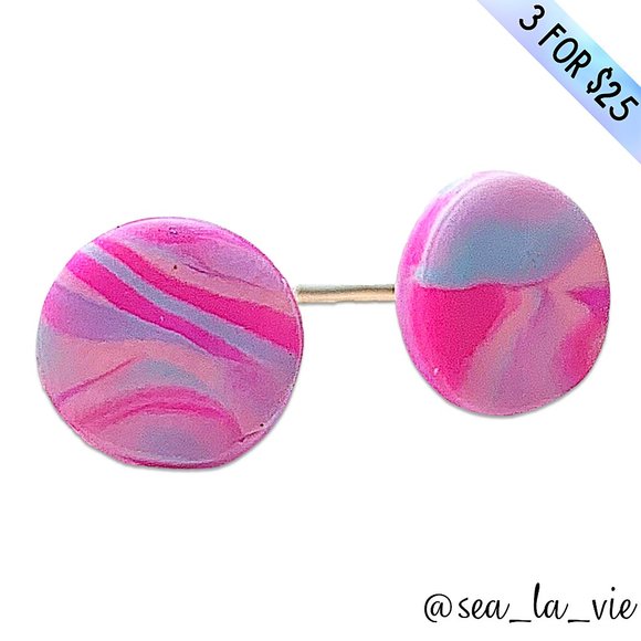 Sea La Vie Jewelry - 3/$25 Cotton Candy Marbled Circle Polymer Clay Stud Earrings